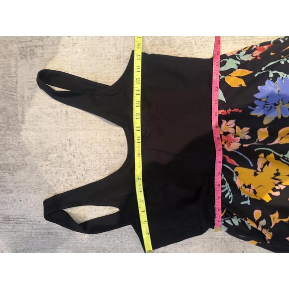 PACT fit & flare organic cotton Black Sleeveless Dress w Floral Skirt tie back M - Picture 3 of 5